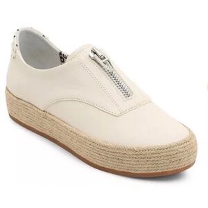 Dolce Vita Sz 6.5 White Leather Platform Espadrille Slip On Shoes Zipper Front